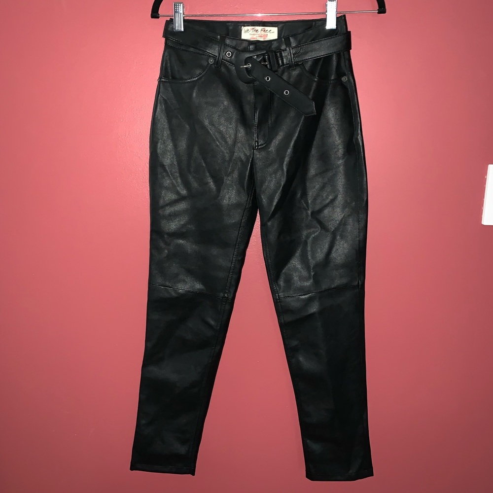 Free People Belted Vegan Leather Skinny Pants